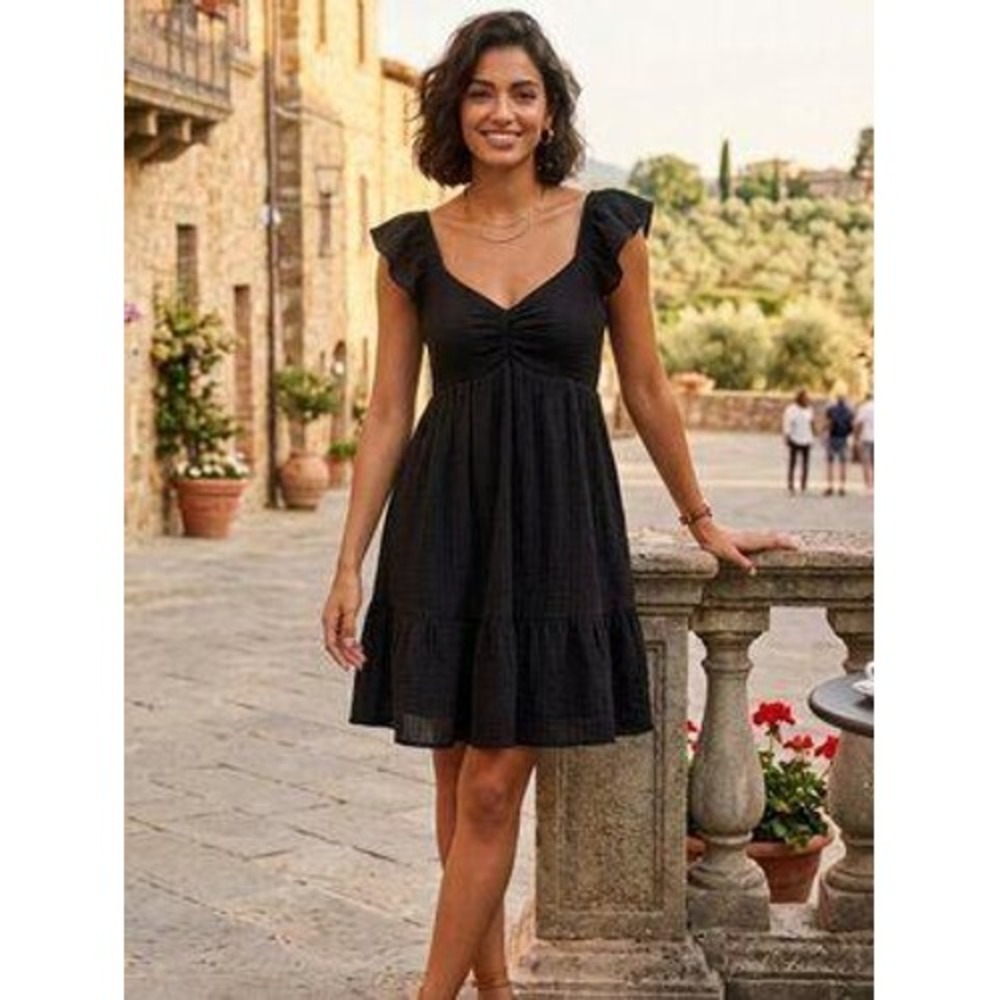 Thirty / Thirty Women's XS Black Smocked Ruffle Mini Dress Boho Whimsy Festival